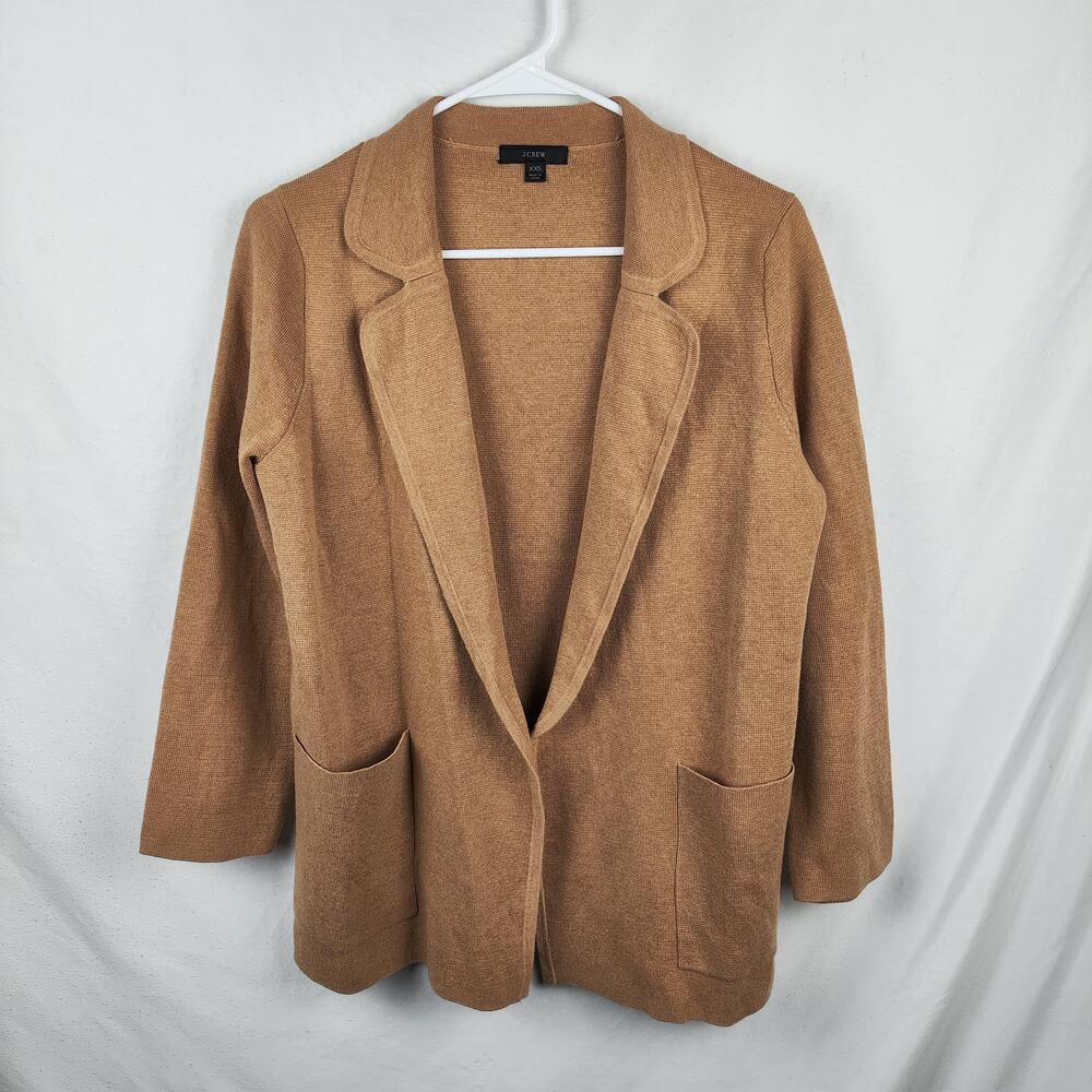 J.Crew Sweater Blazer Womens XXS Brown Knit Open Front Cardigan Pockets